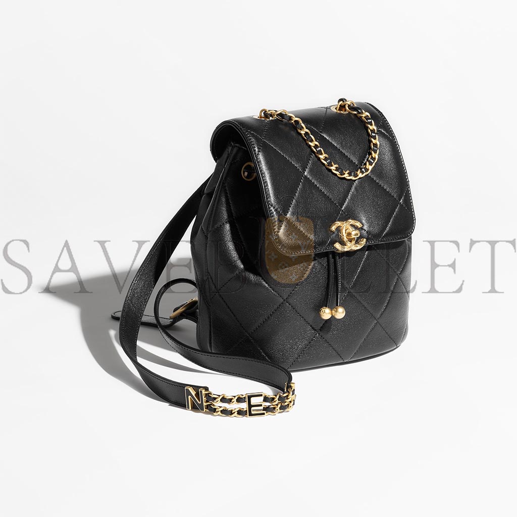 Ch*el master black backpack in lambskin and gold-tone metal as4866 (20*19*12cm)